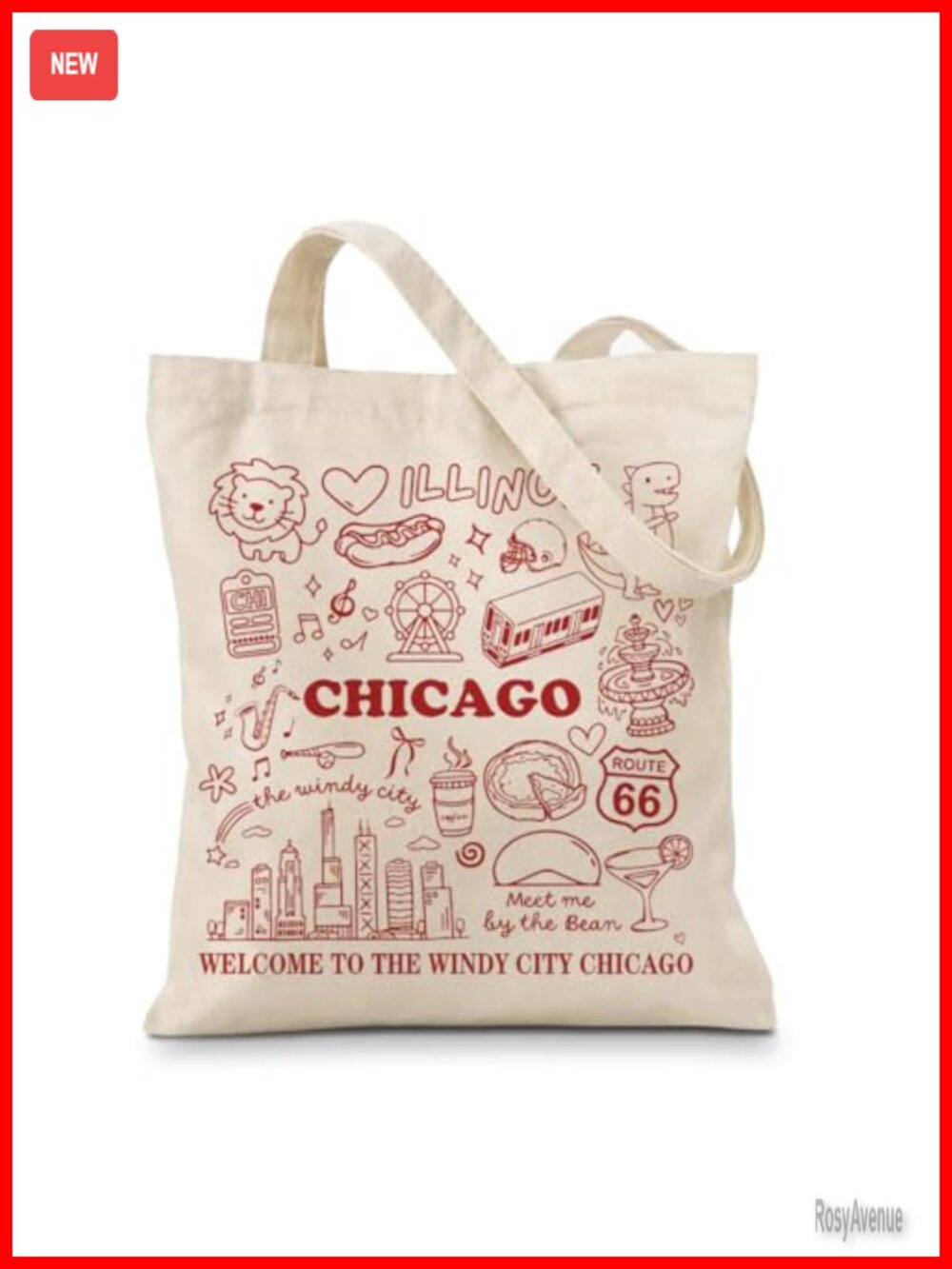 Canvas Tote Bag Chicago Souvenir Women Shoulder Bag